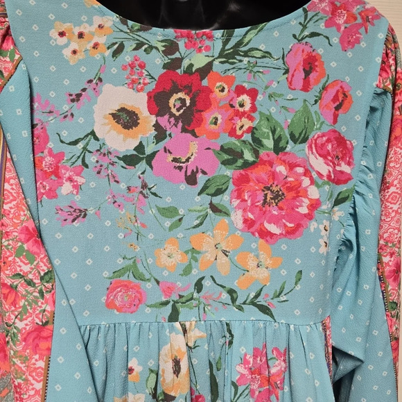 Umgee Floral Border Print Boho Cottagecore Tiered Mini Dress SzSmall - Picture 13 of 17